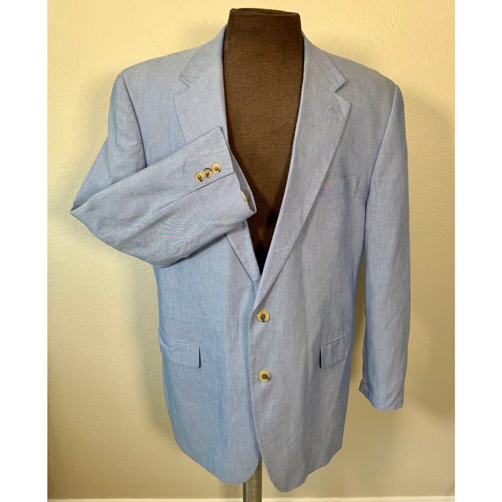 Alan Flusser Men's blazer sports coat sz 46L long silk cotton chambray blue